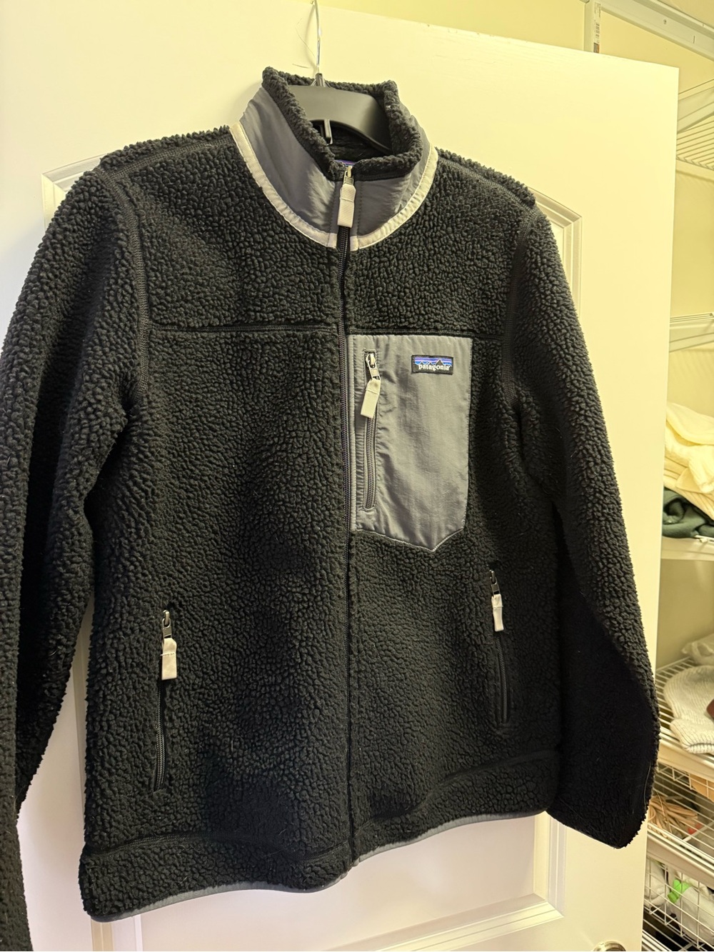 Patagonia Kids Black Sherpa Jacket with Gray Chest Pocket